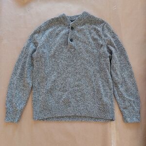 Eddie Bauer Henley Style Sweater 100% Cotton Heather Gray Knit L Mens